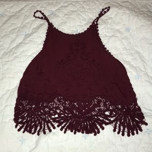Maroon Lace Crop Top
